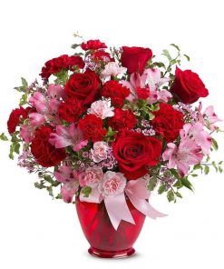 Blissfully Yours Bouquet: A Symphony of Love in Red and Pink, Hand-Delivered for a Memorable Celebration