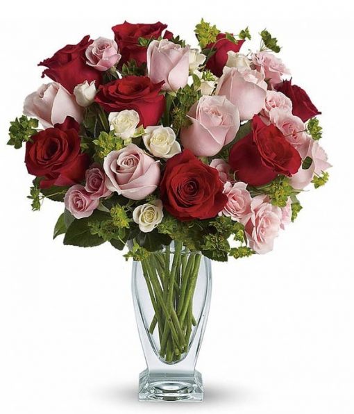 Romantic Bouquet of Red and Pink Roses in Couture Vase - Express Your Love with Elegance and Grace